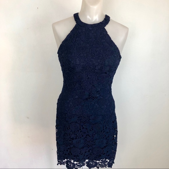 LULU’S LOVE POEM NAVY BLUE LACE DRESS - Picture 3 of 8
